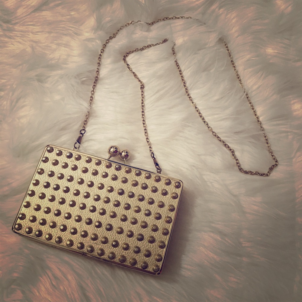Gold studded hard case clutch purse